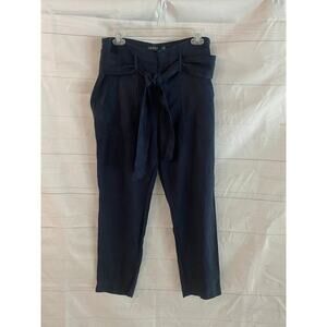 Lauren Ralph Lauren Woman’s 8 Navy  Linen Ankle Pants High Rise Belted 32Wx27L #